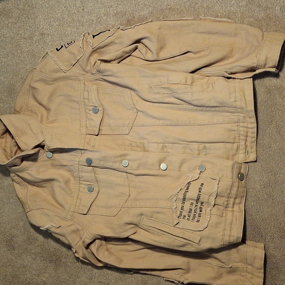SHEIN tan Denim Jacket with Graphic Text - Picture 2 of 5